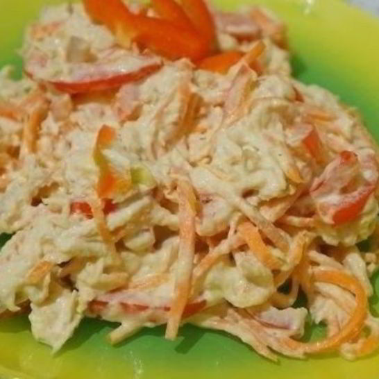 Рецепт салата с грудкой и корейской морковкой