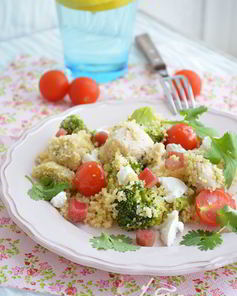 Теплый салат с индейкой, замаринованной с ревенем