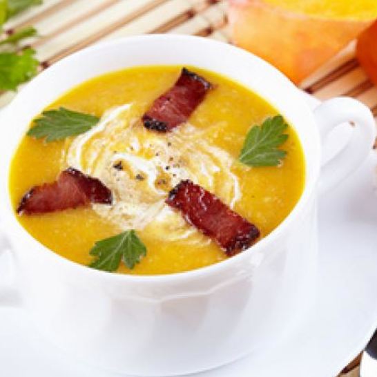 Рецепт тыквенного супа-пюре с копченым беконом