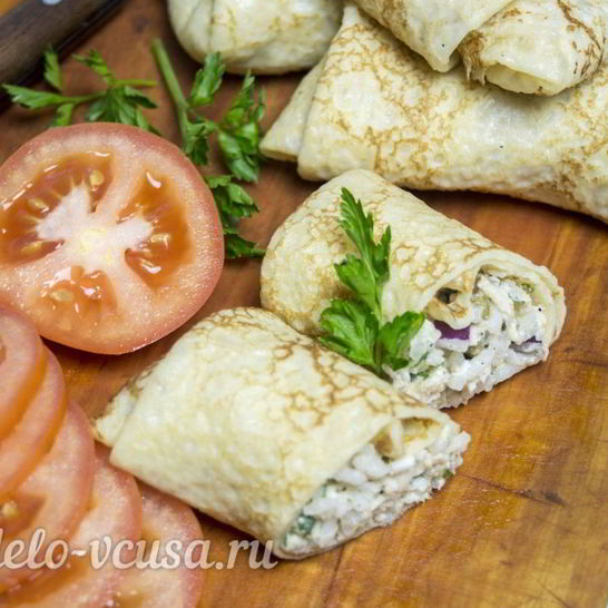 Рецепт блинов с курицей и рисом