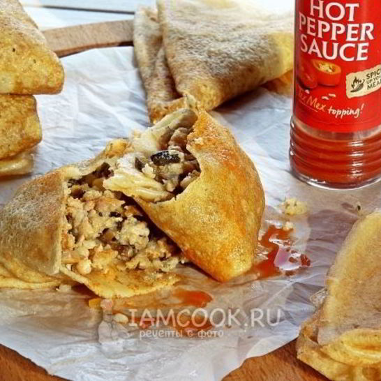 Рецепт блинов с мясом и грибами