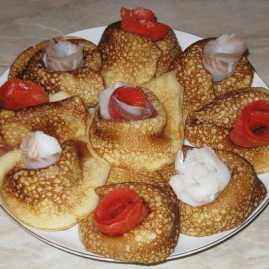 Рецепт блинов с неркой и палтусом