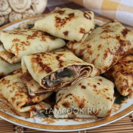 Рецепт блинов с шампиньонами и рисом