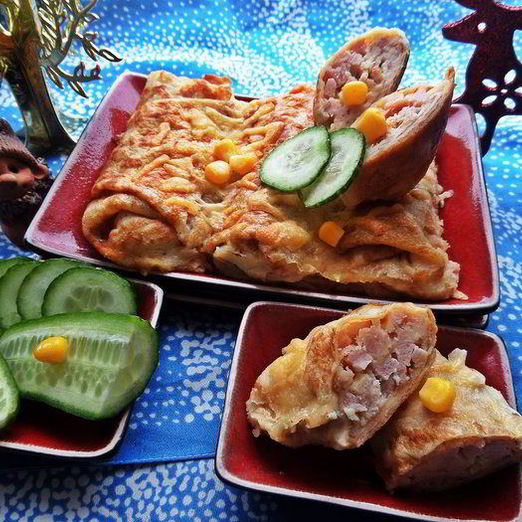 Блины с ветчиной, запеченные под сыром