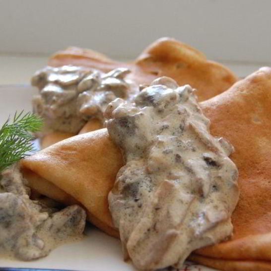 Рецепт сливочно-грибных блинчики под сливочно-грибным соусом