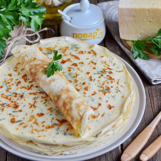 Рецепт сырных блинов с укропом