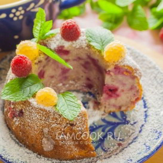 Рецепт творожного кекса с малиной
