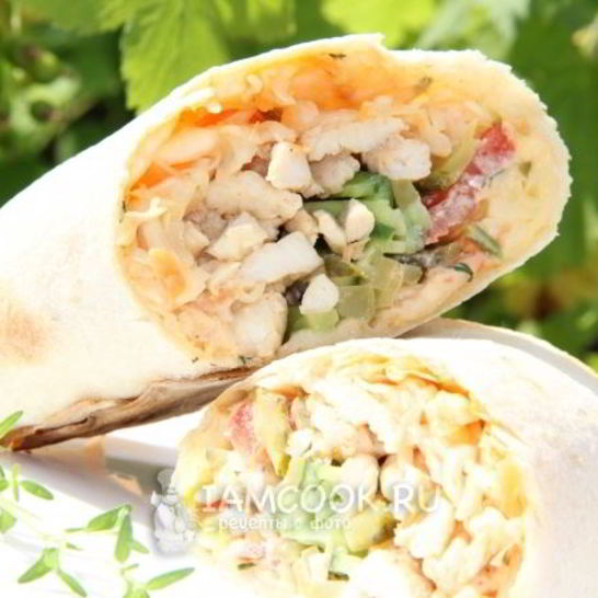 Рецепт лаваша с курицей и овощами