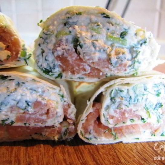 Рецепт лаваша закусочного, с творогом и семгой