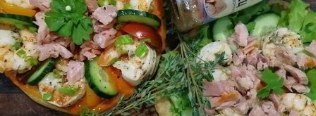 цельнозерновая лепешка с тунцом, креветками и перечным соусом. Шаг 24