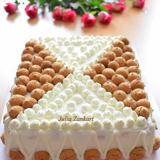 Рецепт тирамису с творожным кремом и миндальным печеньем