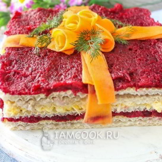 Рецепт селедочного торта на вафельных коржах