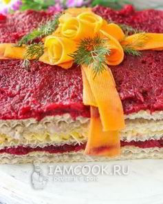 Селедочный торт на вафельных коржах