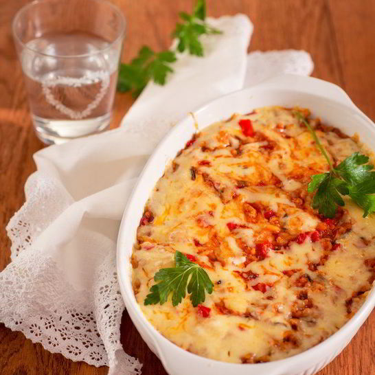 Рецепт запеканки из фарша с рисом и томатами