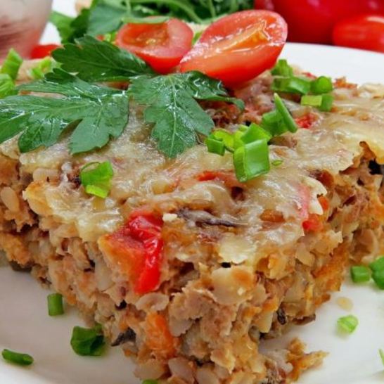 Рецепт запеканки из гречки с фаршем, грибами и сыром