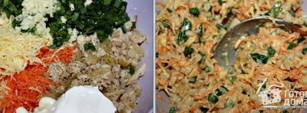 бутерброды из слоеного теста с сыром, курицей и морковью. Шаг 3