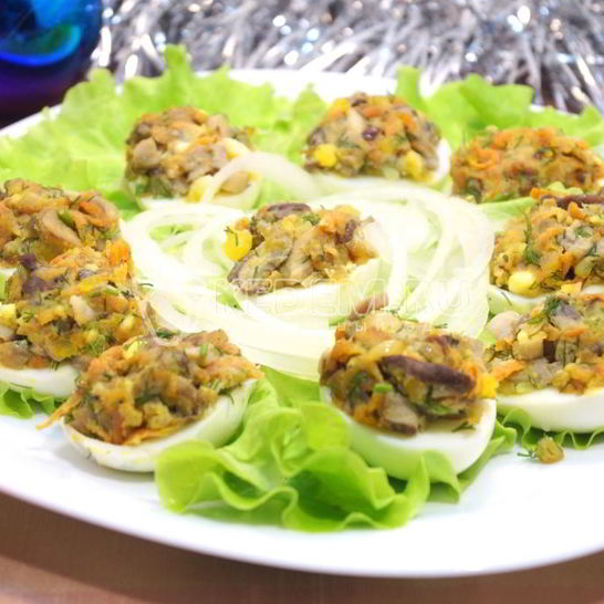 Рецепт яиц фаршированных грибами