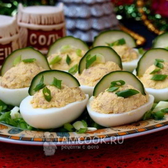 Рецепт яиц, фаршированных печенью трески