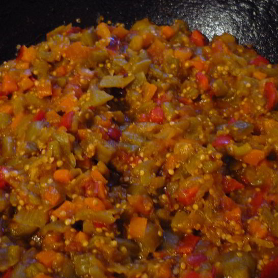 Рецепт жареной баклажанной икры кусочками