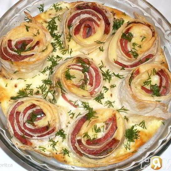 Рецепт омлета — букета с розами из лаваша