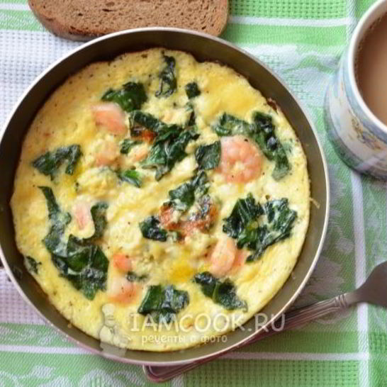 Рецепт омлета со шпинатом и креветками