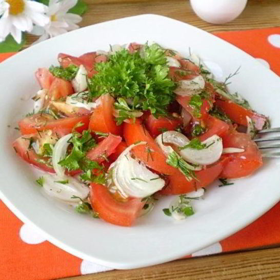 Рецепт помидоров с луком