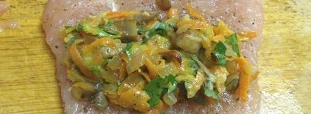 куриные рулеты, фаршированные грибами и овощами. Шаг 8