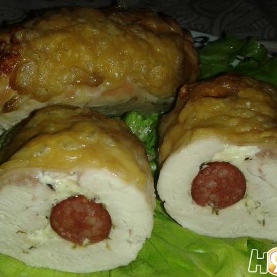 Рецепт куриных рулетов с сыром и венскими колбасками