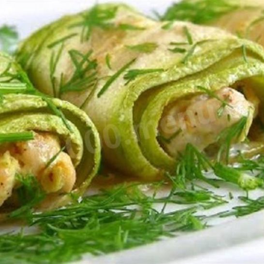 Рецепт рулетиков из кабачков с курицей