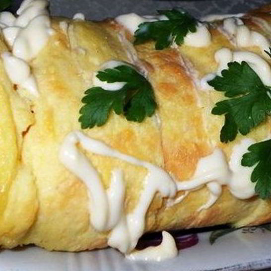 Рецепт сырно-яичного рулет с мясным фаршем