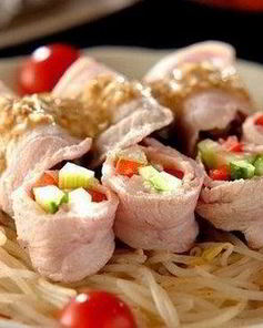 Закусочные рулетики из ветчины с овощами