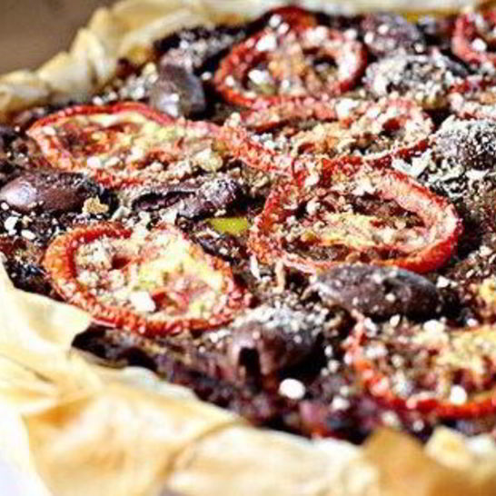 Рецепт тарта с печеными баклажанами и сладким перцем