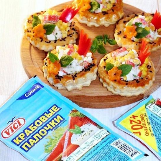 Рецепт волованов с салатом из крабовых палочек